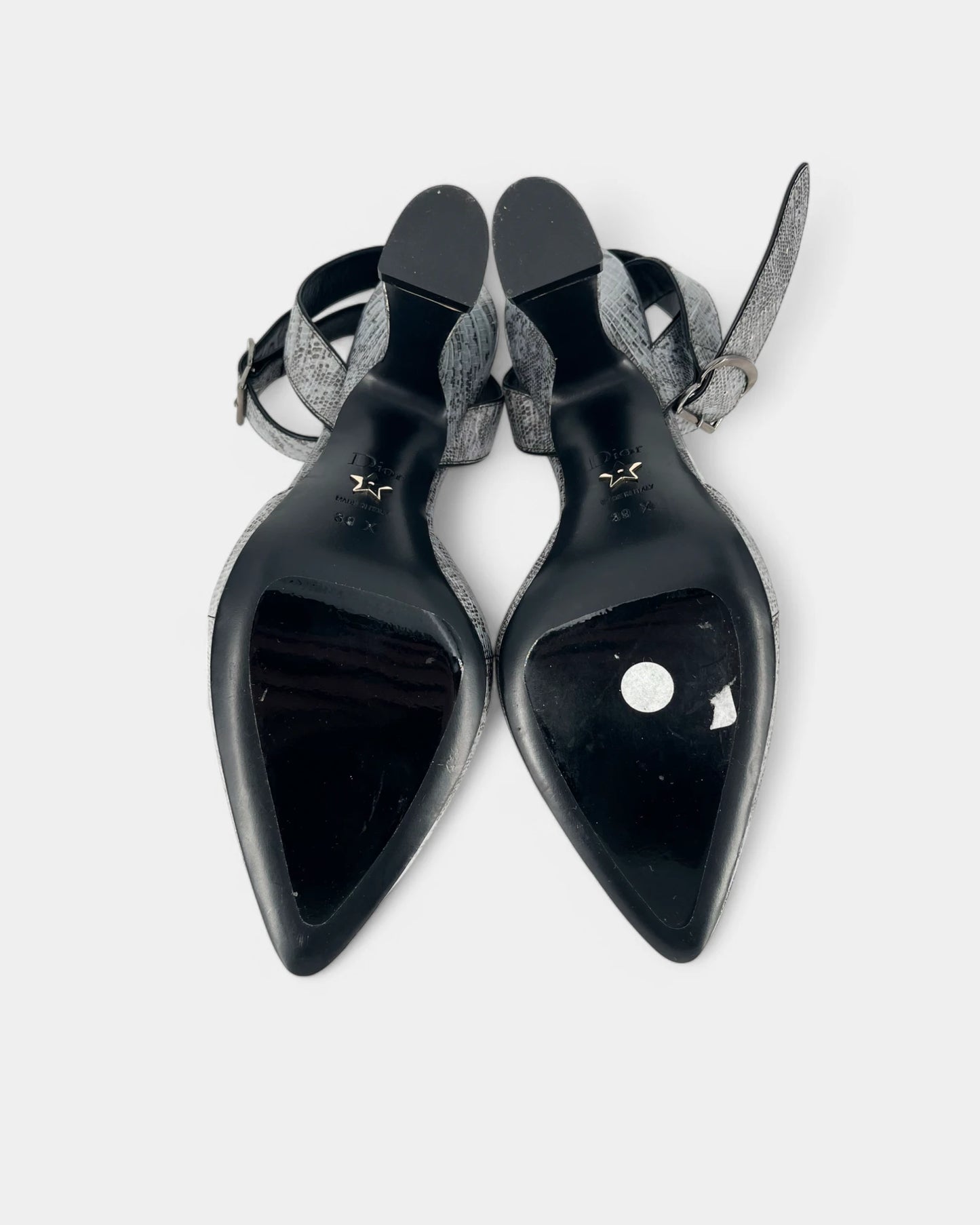 Escarpins gris ouverts à motif crocodile - 39 EU / 9 US