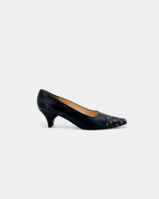 Escarpins en cuir avec bout carré logo CC - 38.5 EU / 7.5 US