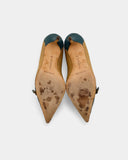 Escarpins vintage bicolores en tissu beige et cuir