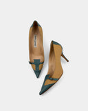 Escarpins vintage bicolores en tissu beige et cuir