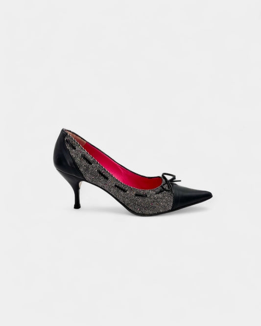Escarpins tissu rose et noir - 39 EU / 8 US