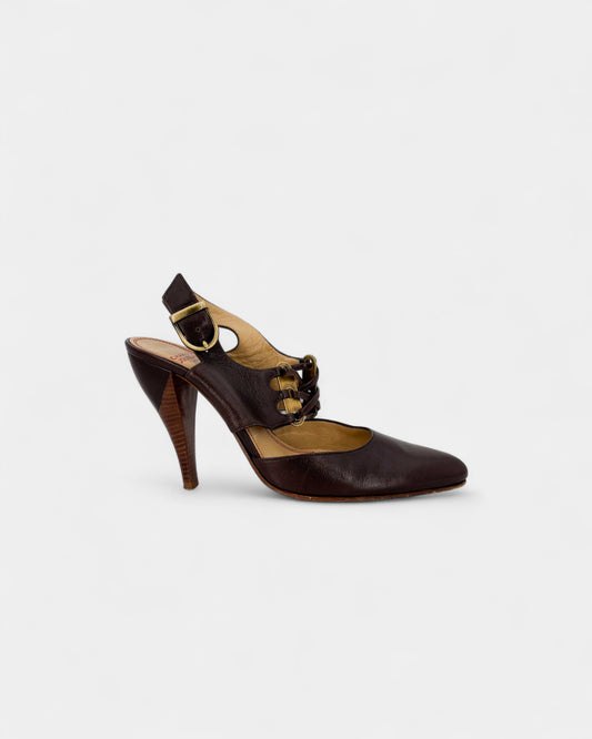 Slingbacks cuir marron