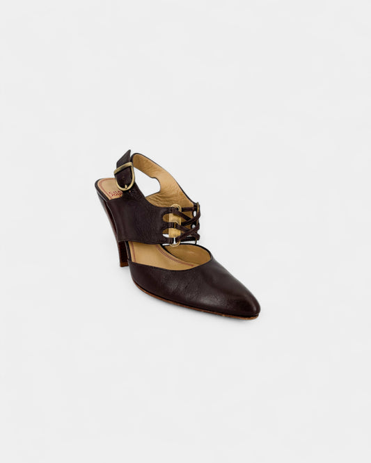 Slingbacks cuir marron
