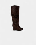 Brown leather wedge heel boots