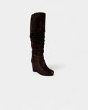 Brown leather wedge heel boots