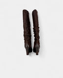 Brown leather wedge heel boots