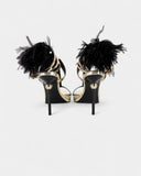 Sandales en cuir métallisé ornées de plumes