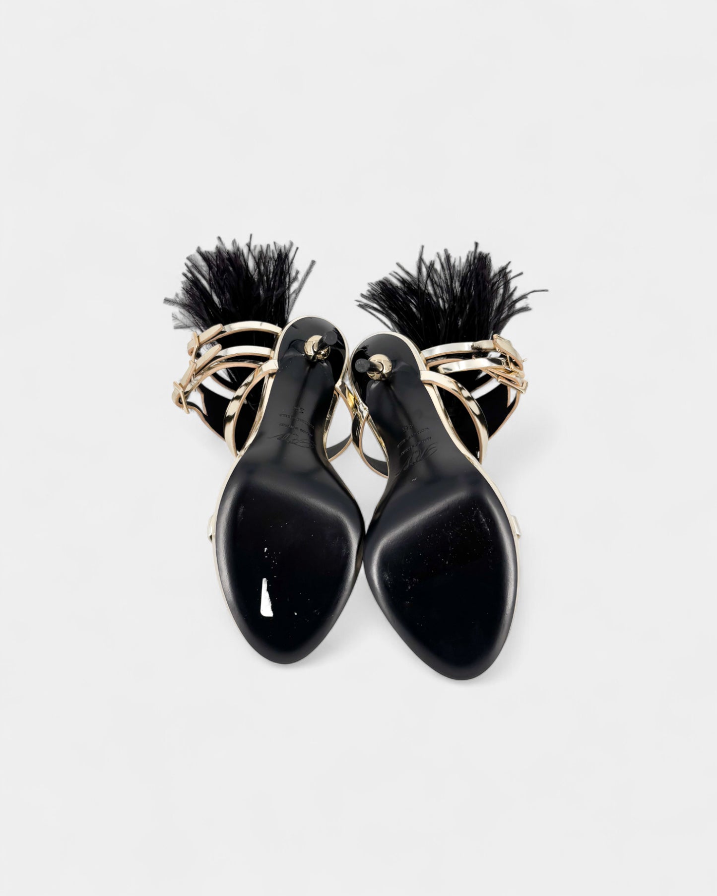 Sandales en cuir métallisé ornées de plumes