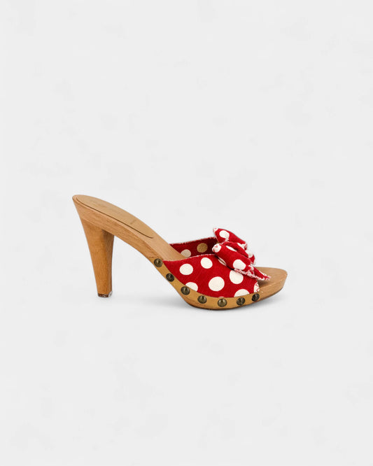Mules en bois à pois rouge - 40.5 EU / 9.5 US