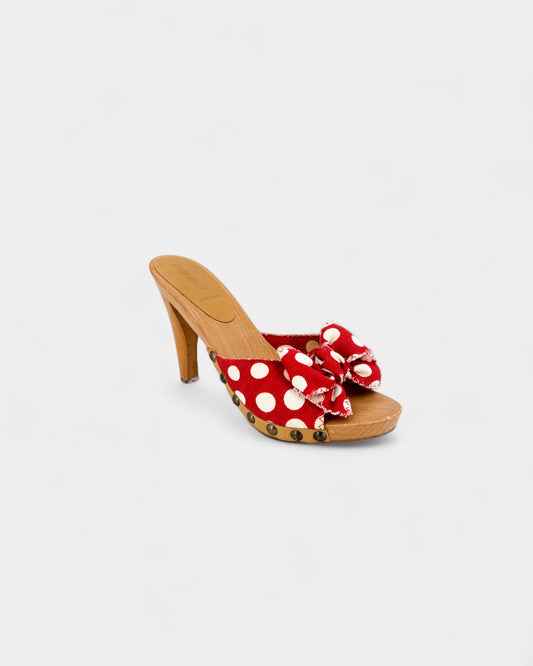 Mules en bois à pois rouge - 40.5 EU / 9.5 US