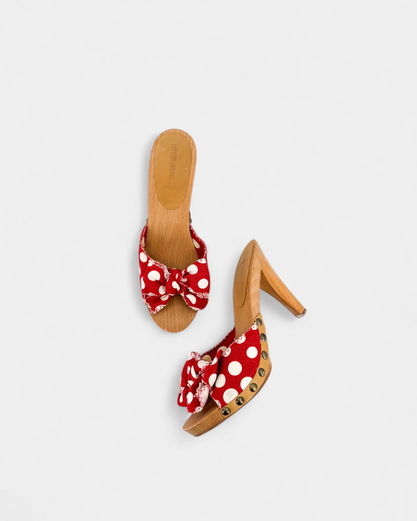 Mules en bois à pois rouge - 40.5 EU / 9.5 US