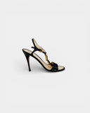 Black python-effect leather heeled sandals