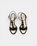 Black python-effect leather heeled sandals