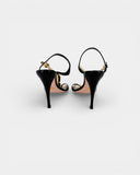 Black python-effect leather heeled sandals