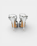 Sandales argentées à talon et plateforme