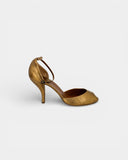 Gold leather ankle-strap pumps