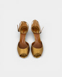 Gold leather ankle-strap pumps