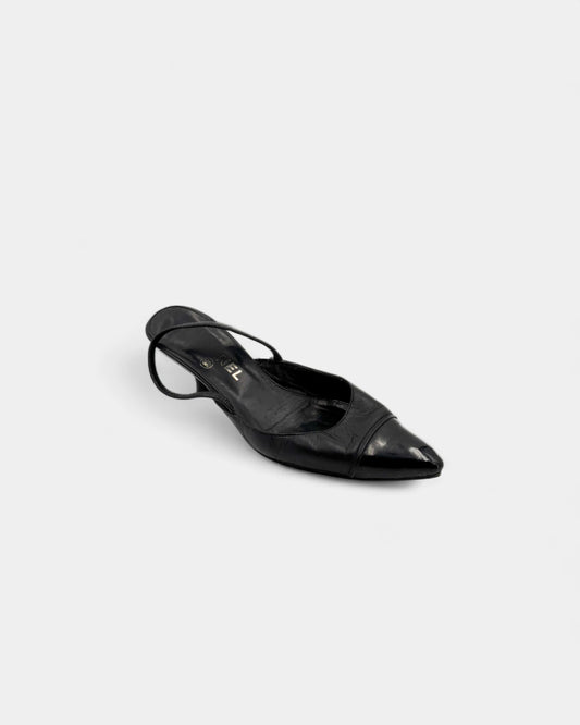 Slingbacks noires bout vernis - 38 EU / 7 US