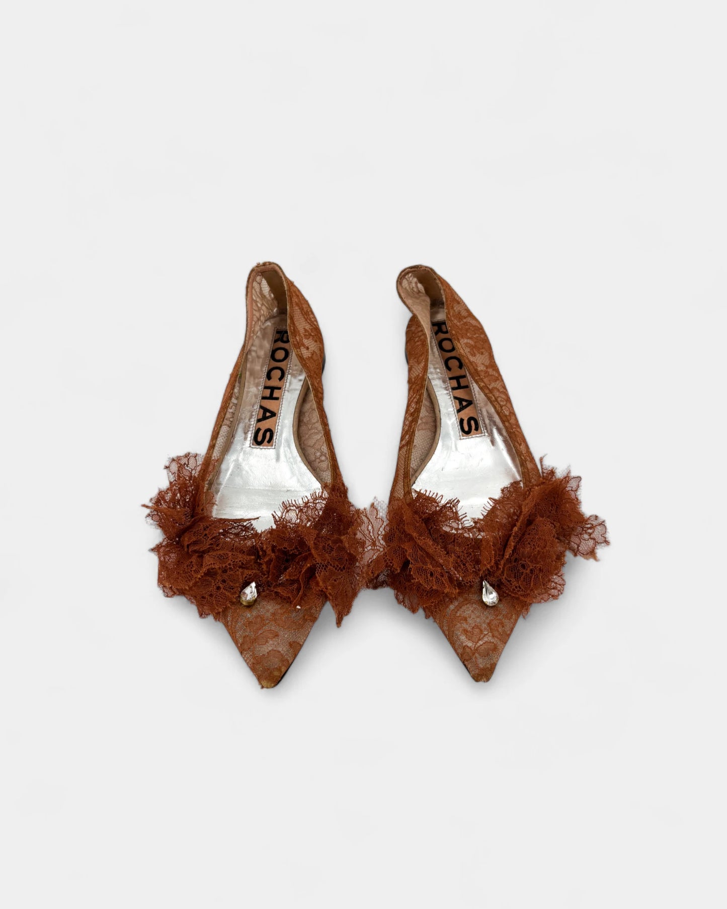 Ballerines marron en dentelle - 39 EU / 8 US