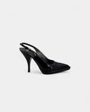 black patent leather slingbacks