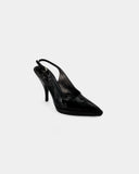 black patent leather slingbacks