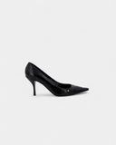 Black leather pumps