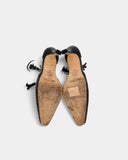 Black striped wool pumps and leather