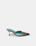 Mules en cuir imprimé python vert et marron