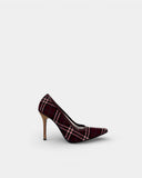 Escarpins en tartan bordeaux à bout pointu
