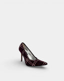 Escarpins en tartan bordeaux à bout pointu