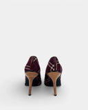 Escarpins en tartan bordeaux à bout pointu
