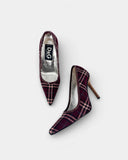 Escarpins en tartan bordeaux à bout pointu