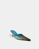 Mules en cuir imprimé python vert et marron