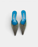 Mules en cuir imprimé python vert et marron