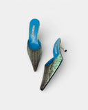 Mules en cuir imprimé python vert et marron