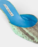 Mules en cuir imprimé python vert et marron