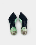 Mules en cuir imprimé python vert et marron