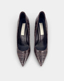 Escarpins en cuir vegan effet croco marron à talon compensé