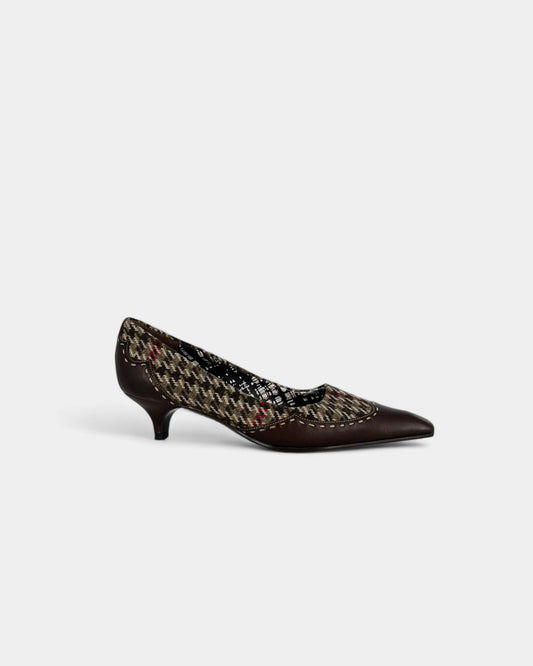 Escarpins marrons à motif pied de poule - 35.5 EU / 5.5 US
