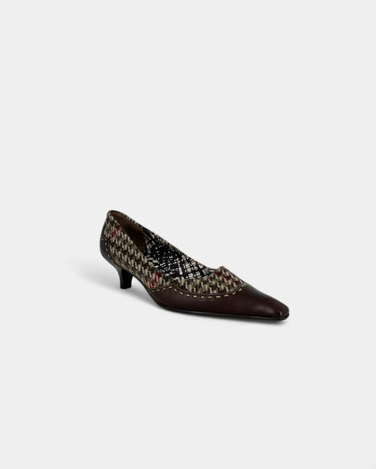 Escarpins marrons à motif pied de poule - 35.5 EU / 5.5 US