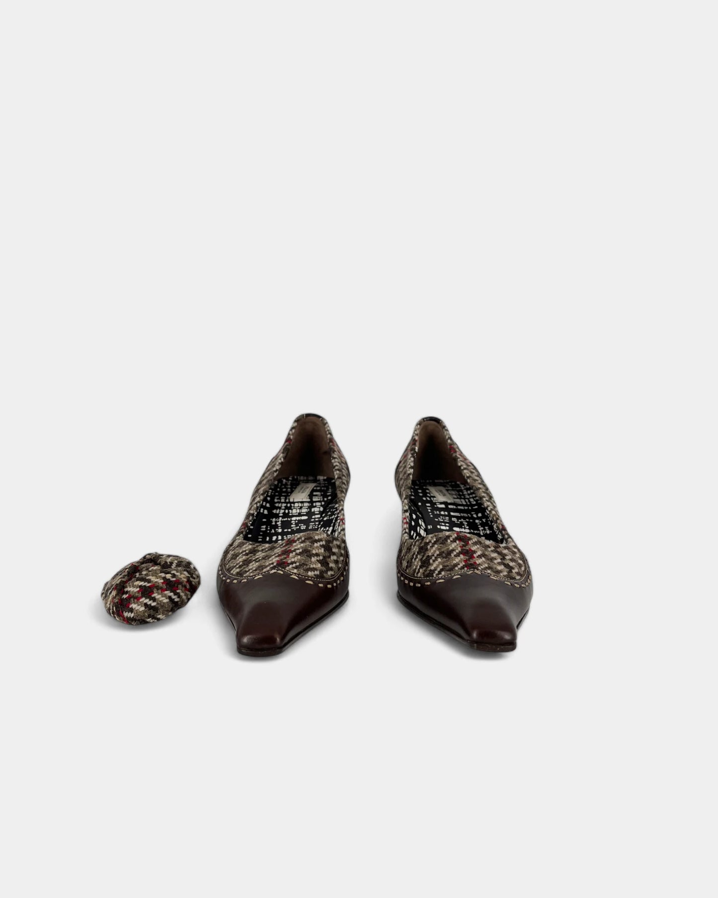Escarpins marrons à motif pied de poule - 35.5 EU / 5.5 US