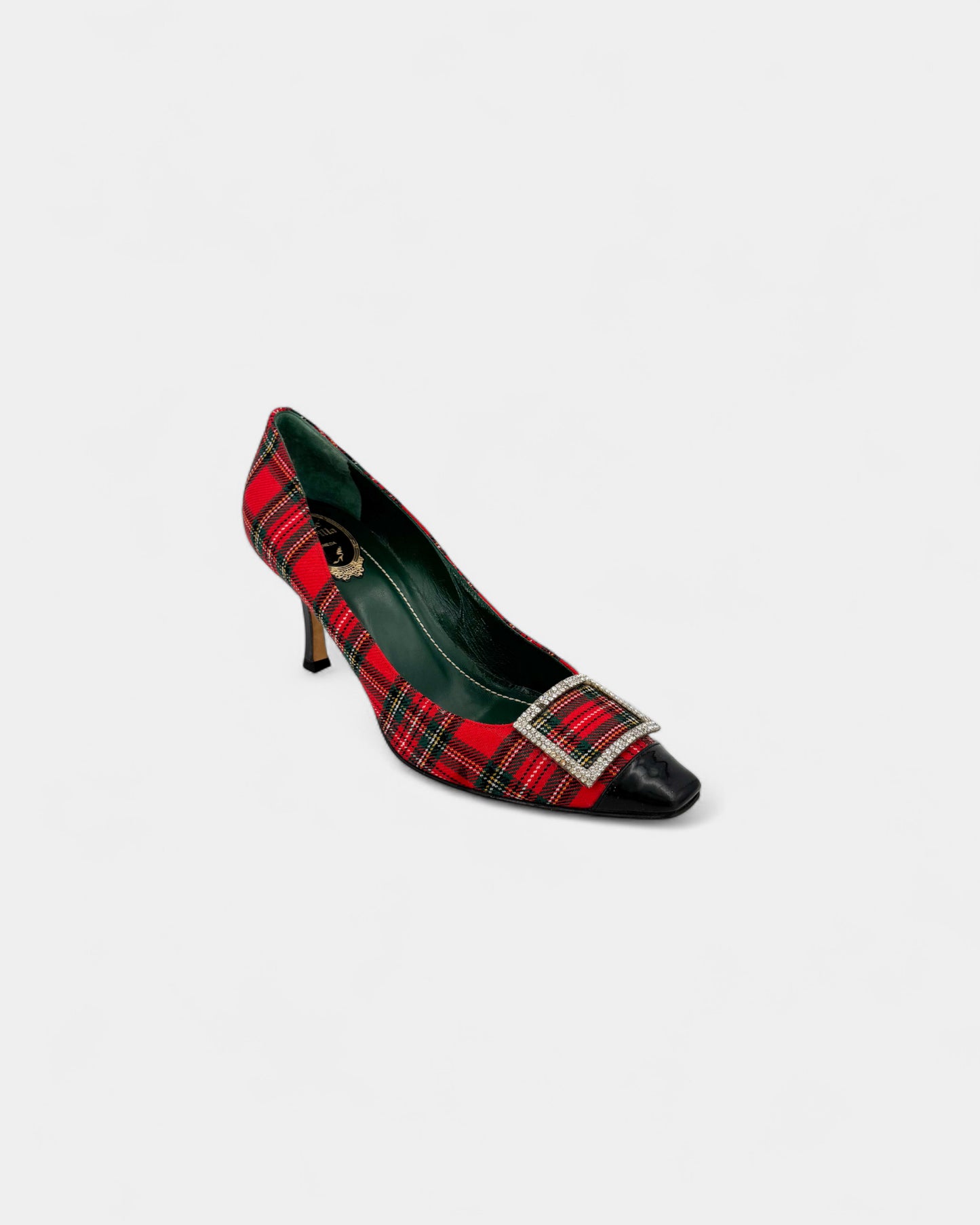 Escarpins à motif tartan et boucle strass