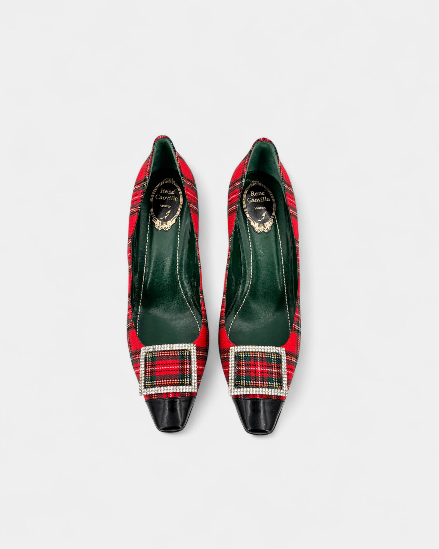 Escarpins à motif tartan et boucle strass