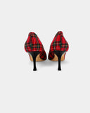 Tartan pattern pumps with rhinestone buckle
