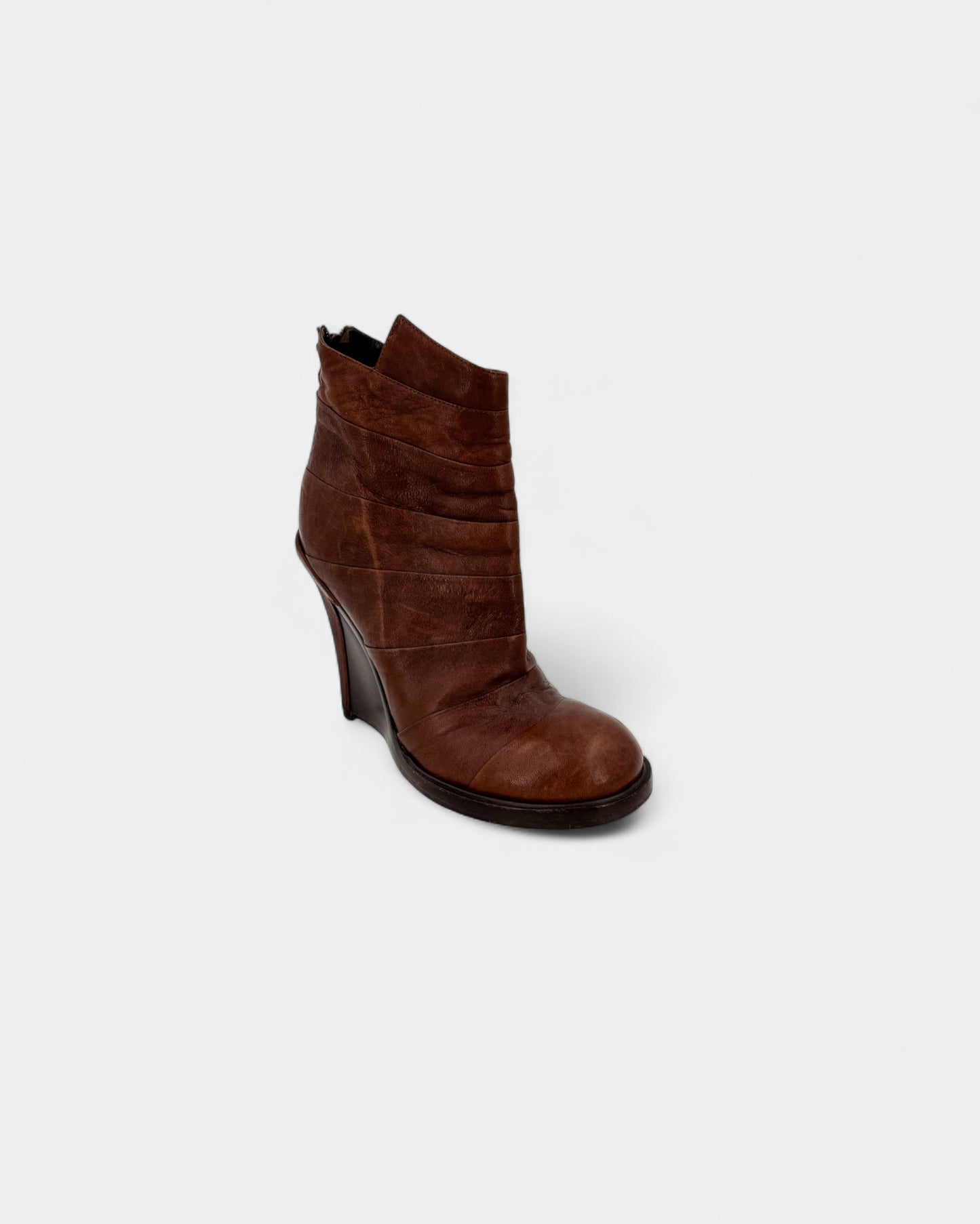 Boots compensées cuir marron