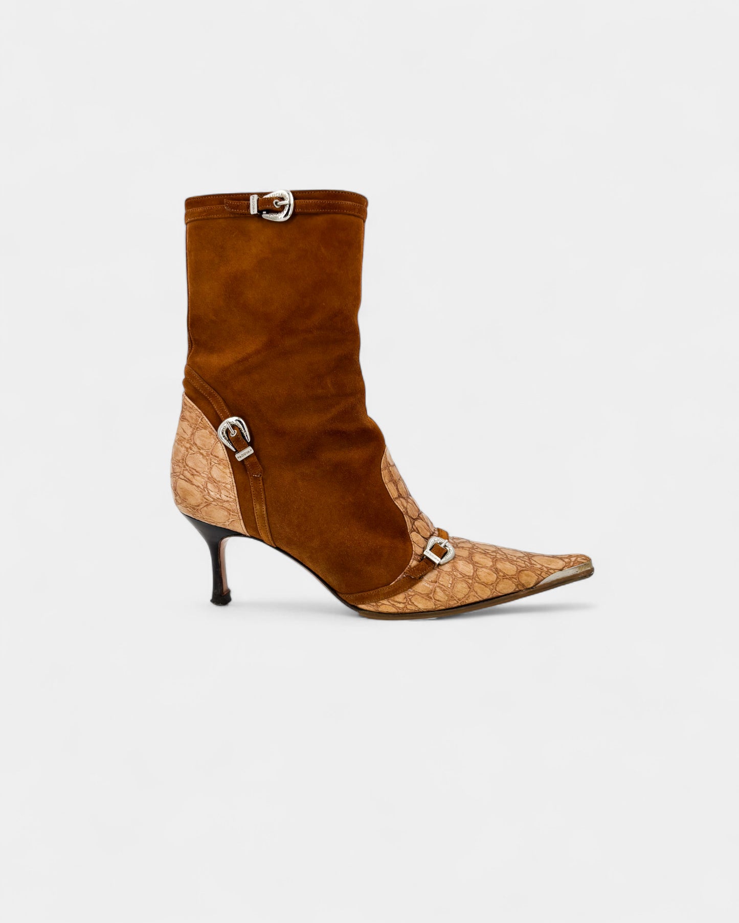 Bottines en daim et cuir effet serpent