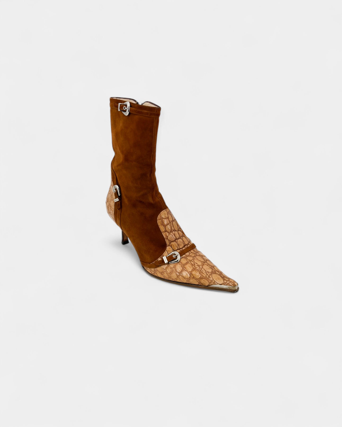 Bottines en daim et cuir effet serpent