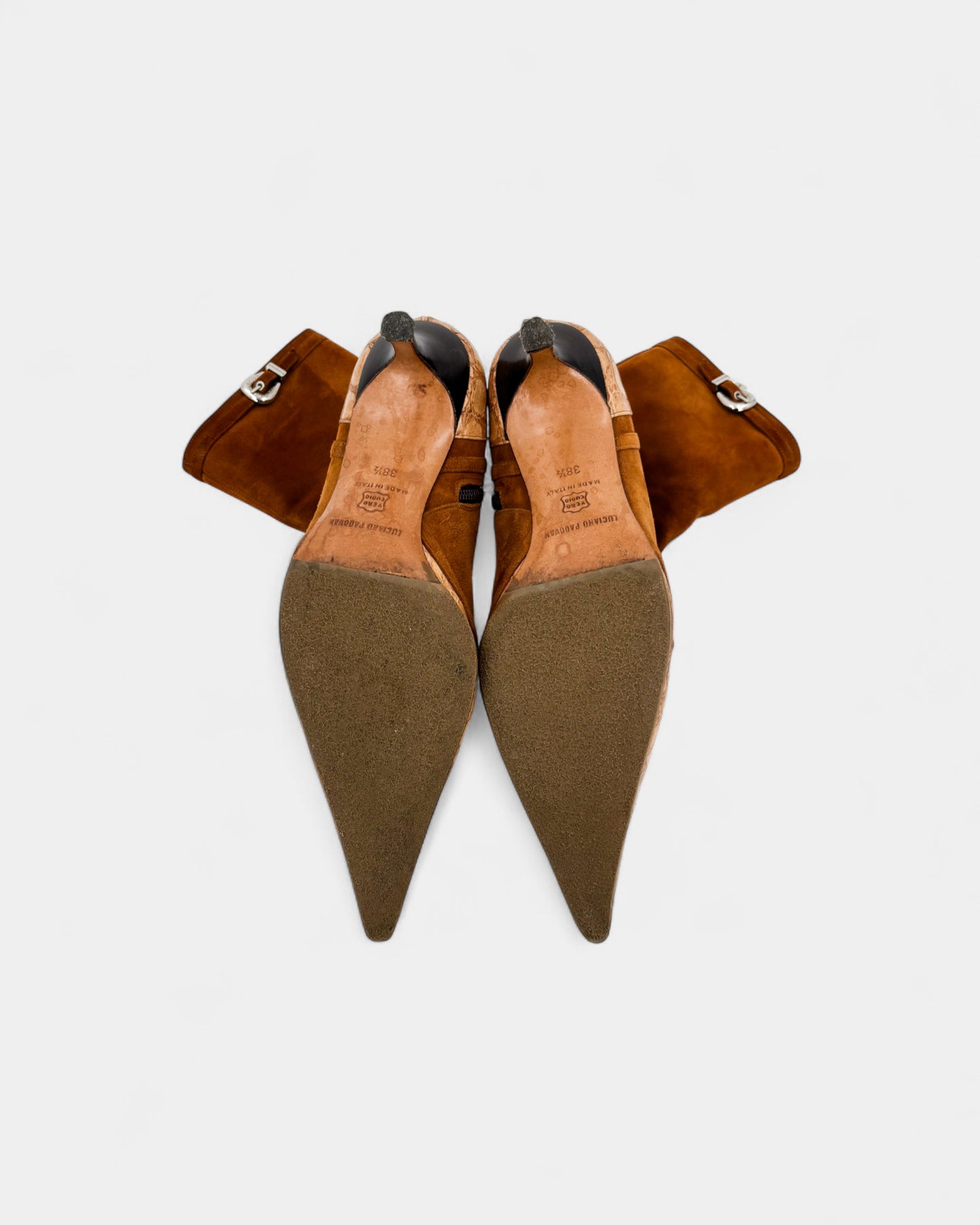 Bottines en daim et cuir effet serpent