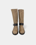 Khaki boots with leather buckle