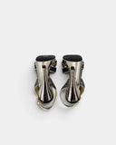 Sandales à talon pailletées noires et argent